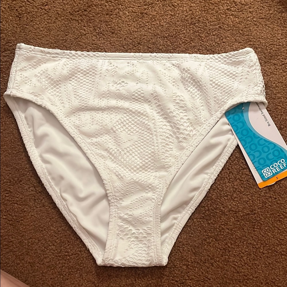 Coco Reef White Textured High-Cut Bikini Bottom